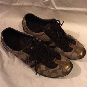 Tan and gold Coach Sneakers